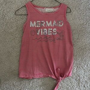 'Mermaid Vibes' Pink Striped Girls' Tank Top